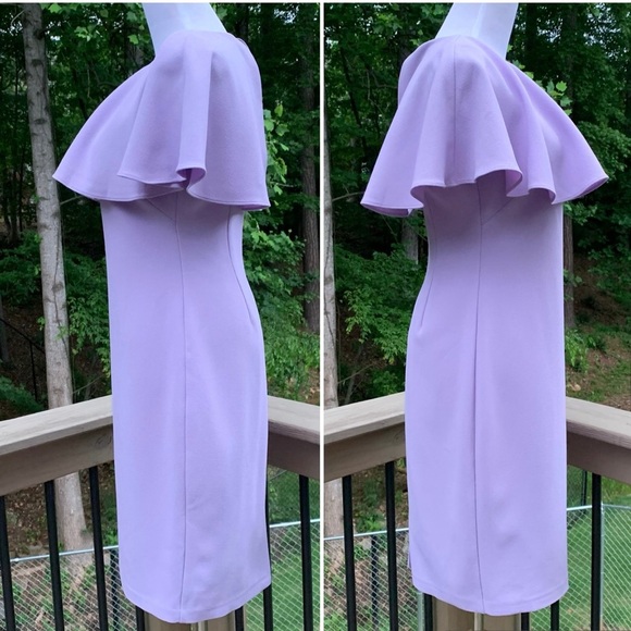 Vince Camuto Caplet Pleated Cape Collar Lilac Lavender Sheath Dress size 4 - Picture 7 of 11